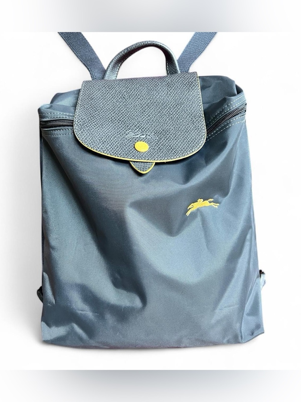 Longchamp Le Pliage Club backpack, grey with yellow accents